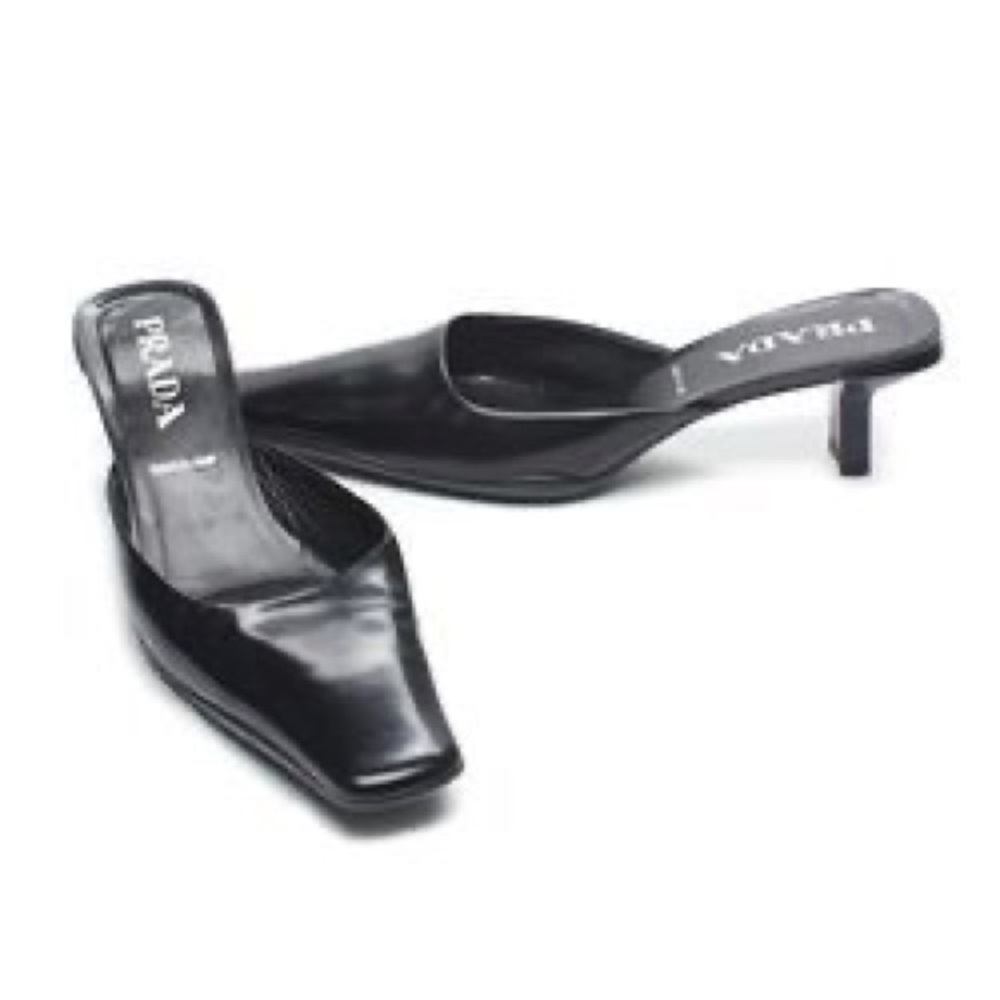 Prada Black Kitten Heel Mules